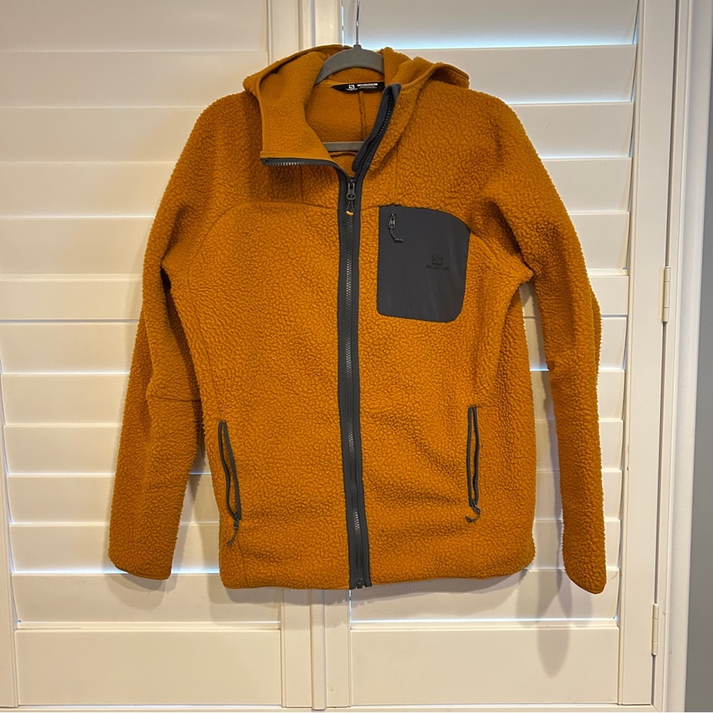 Salomon Fleece Hooded Jacket Brown Rust Grey Size XL